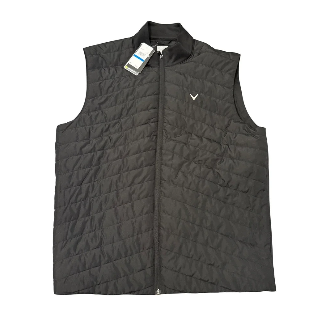 Callaway Mens Golf Vest Black Puffer Quilted Full Zip XL UPF Sun Protection